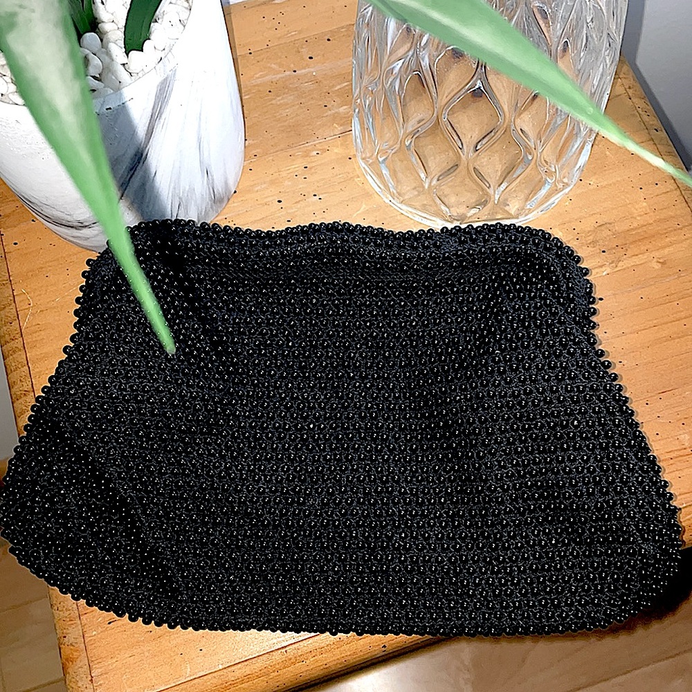 VINTAGE 1950’s Corde Bead Elegant Black Beaded Women's CLUTCH BAG PURSE